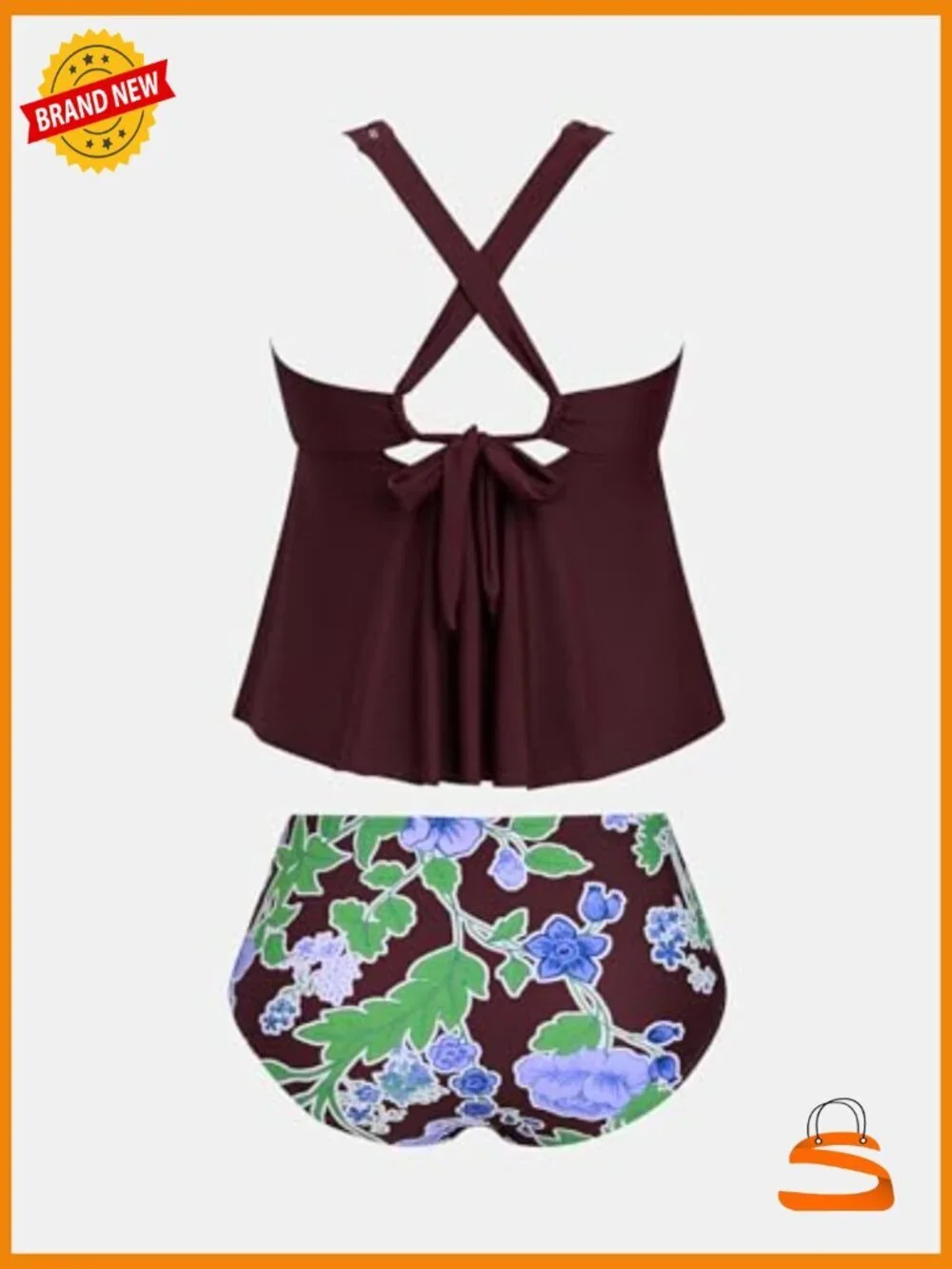 Plus Size V-Neck Tankini Set with Adjustable Straps and Mid Rise Bottoms